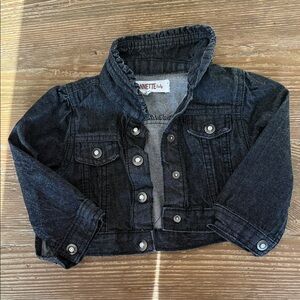 Nanette Baby black denim Jean Jacket ruffle collar snaps up